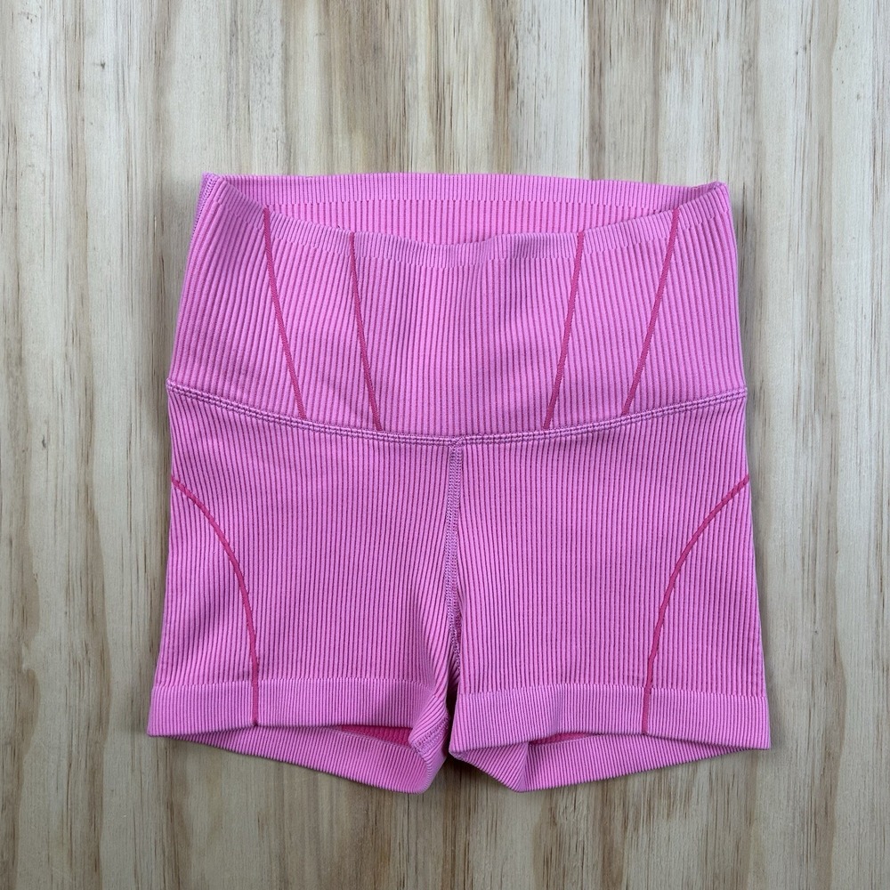 Aerie Offline Women's Pink Ribbed Biker Shorts XS Gym Yoga Cute
